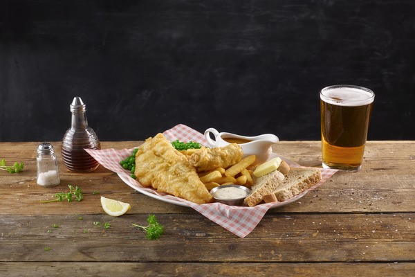 Fish and Chips Feast with a Drink for Two at a British Pub or Bar